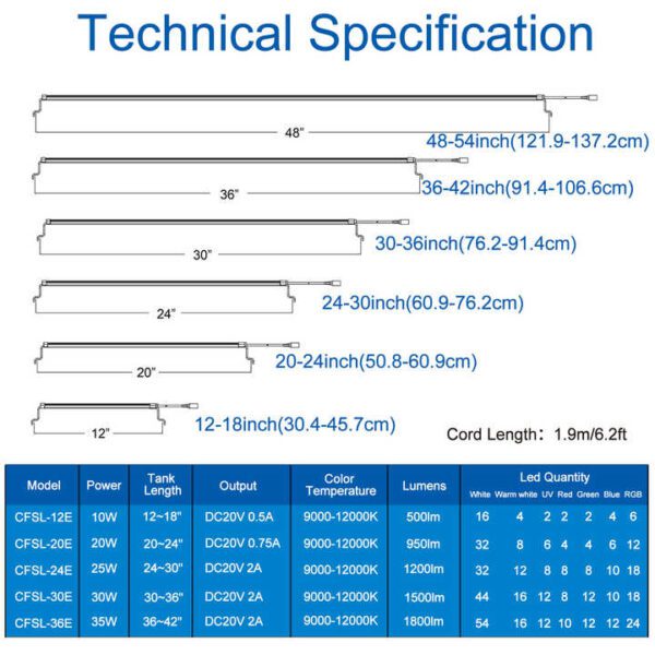 30-120 CM Full Spectrum Fish Tank Light Lamp with extendable brackets Led Aquatic Planted Aquarium Light For Live Plant Tank - Image 2