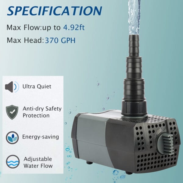 370 GPH Submersible Water Pond Pump - Image 2