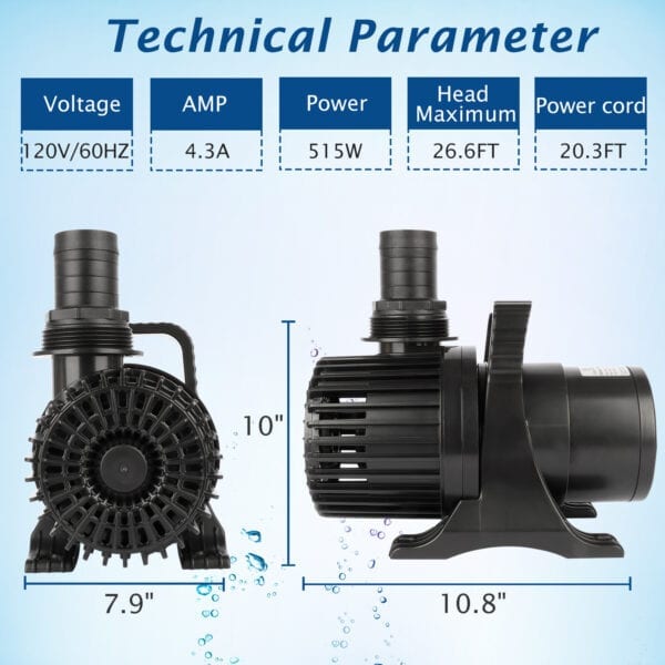 WaterRebirth PS-8600 High Flow Submersible Water Pump - Pond Pump - Submersible Pump - Water Fountain Pump - Aquarium Pump (515W) - Image 4