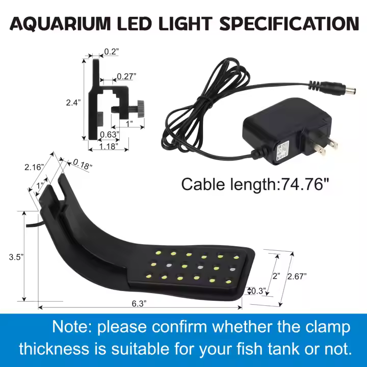 Best Seller Fish Tank Clip on LED Clamp Black Plastic Light With the Base 12V 0.5A 4W Touch Control Switch 2 Colour Light - Image 4