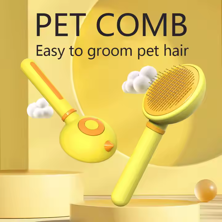 Fluffy Pet Grooming Tool Safe Self-Cleaning Slicker Brush for Cats and Dogs Hair Remover Comb - Image 2
