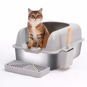 Stainless Steel Semi Enclosed Cat Litter Basin Litter Box for Big Cats Easy Cleaning Litter Box Large Capacity Cat Toilet