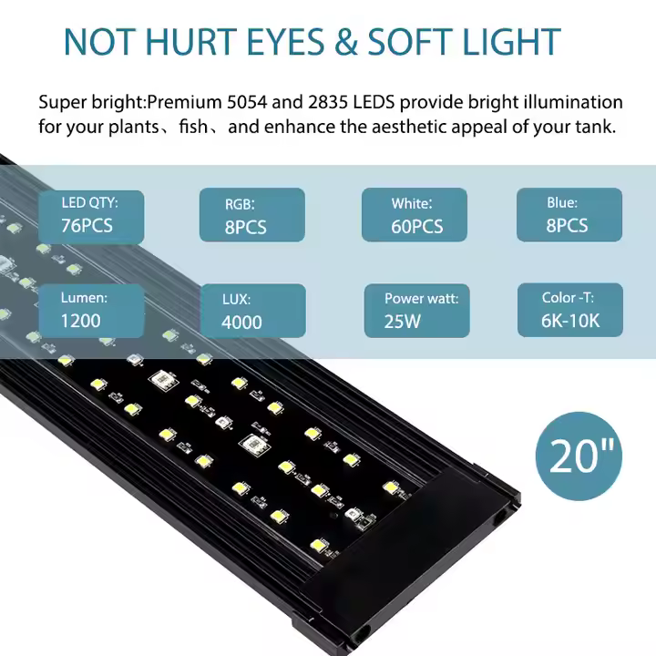 Heto FSSSL-48E White RGB Aquarium Tank Led Fish tank Led Aquarium Lamp Aquarium Lights for Live Plant tank - Image 7