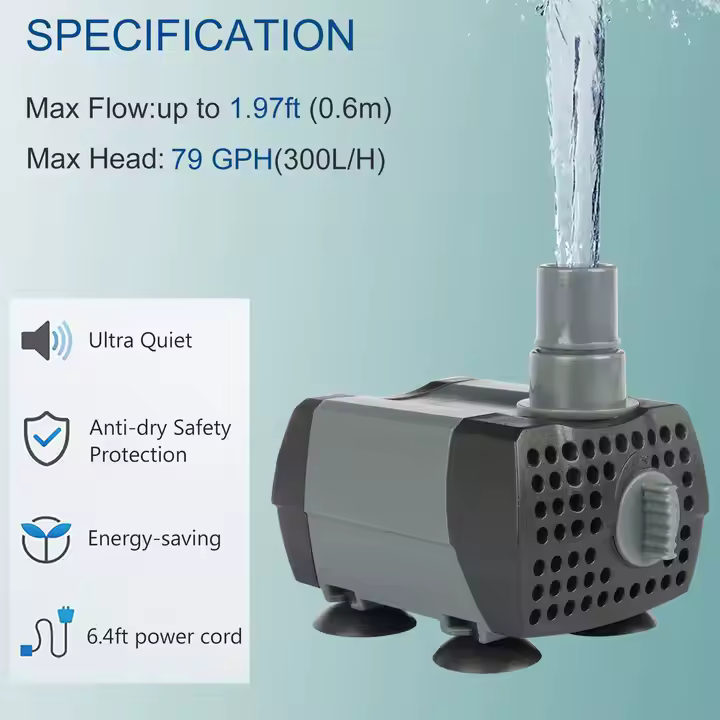 Heto 80GPH Submersible Aquarium Water Pump for Fountain Waterfall Statuary for Fish Tank & Aquarium - Image 6