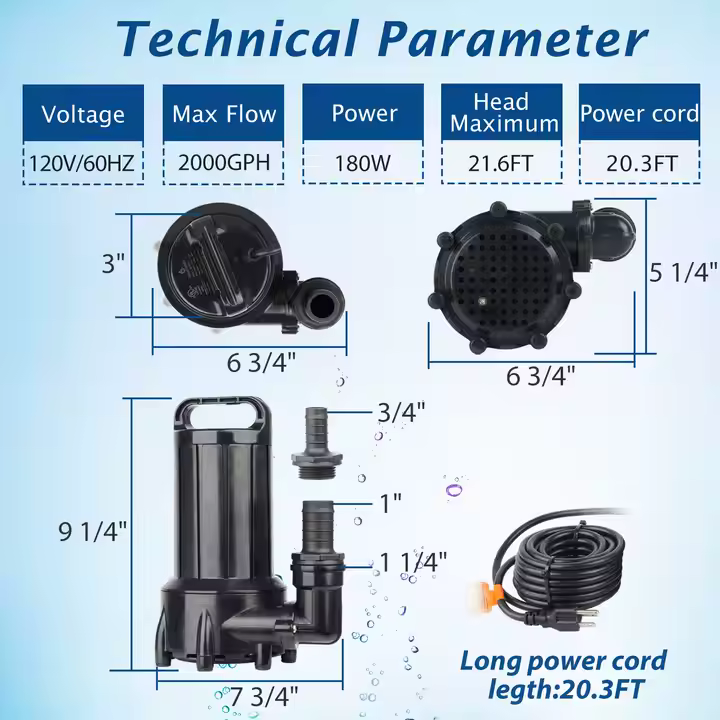 Factory Wholesale High Flow 110V 220V Submersible Sump Pump for Household Use Fountain & Pipeline Pump - Image 2